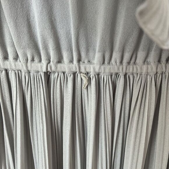 60s silver pleat‎ womens dress midi blouson chiffon long sleeve disco retro M - Picture 6 of 9